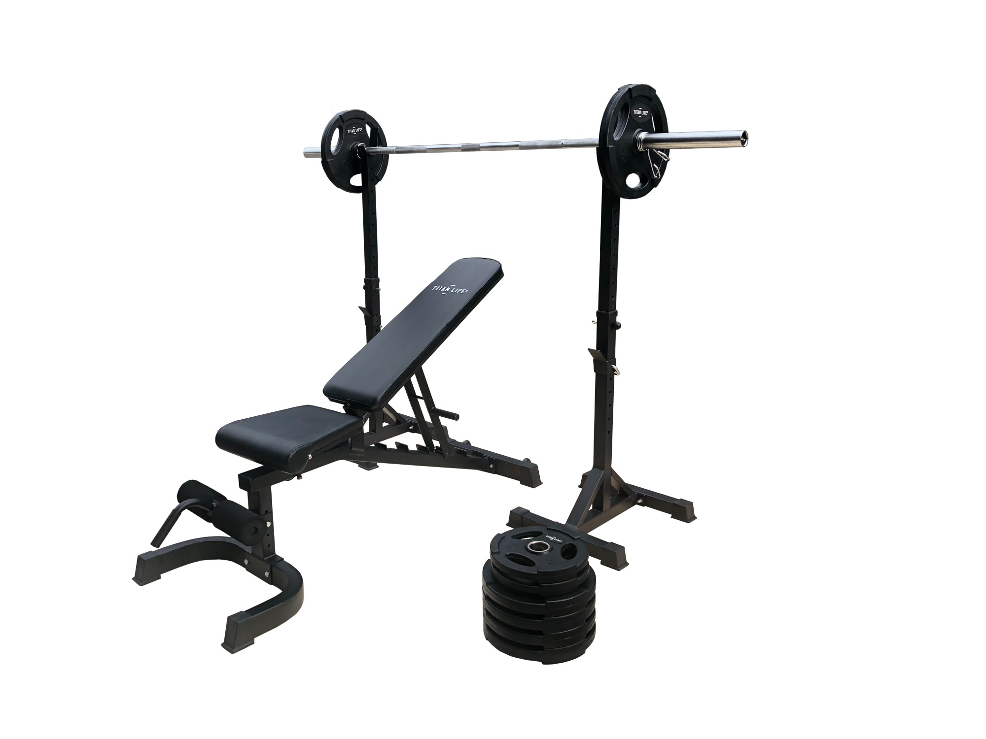 Titan Life Træningsbænk m/100 kg vægtstangssæt - HURTIG LEVERING - Garage Gym