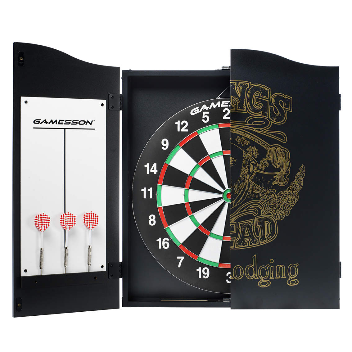 Kings Head - Dartskab fra Catdart med skive, 6 pile og tavle - HURTIG LEVERING
