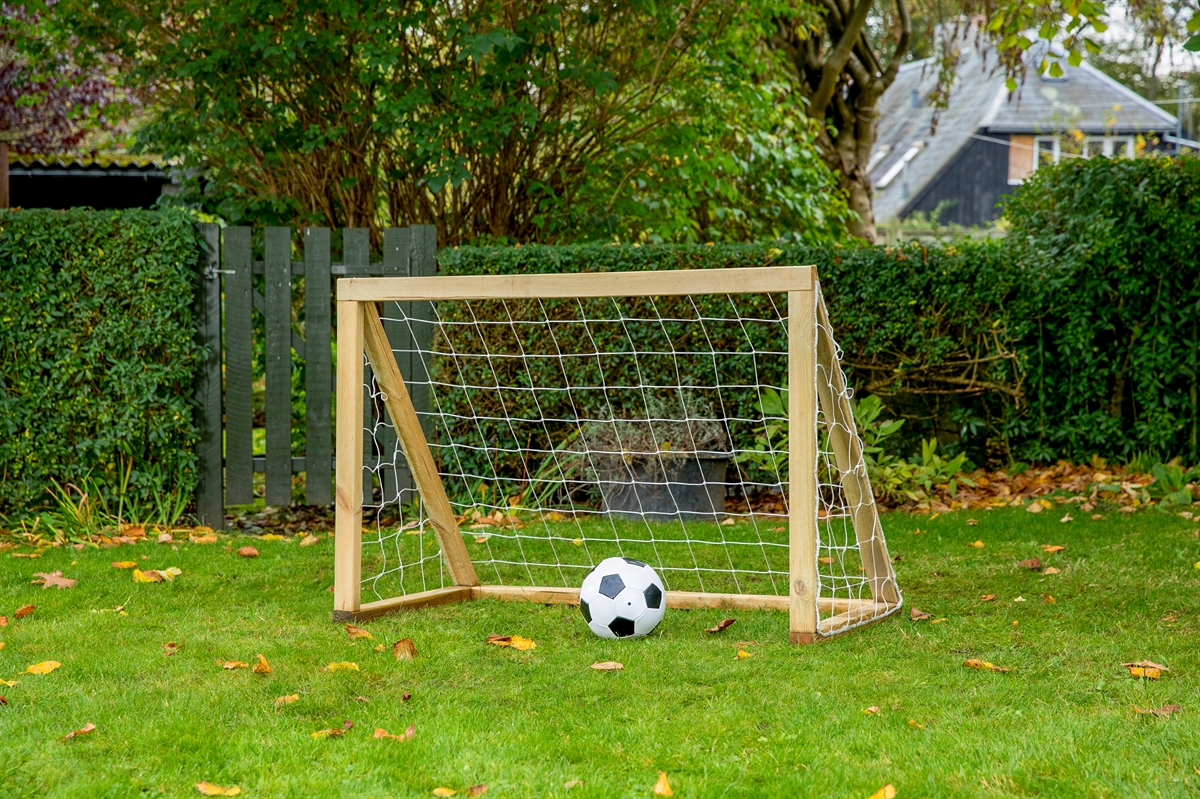 Billede af Fodboldmål i TRÆ - 125 cm x 100 cm med net - KRAFTIG KVALITET - HURTIG LEVERING