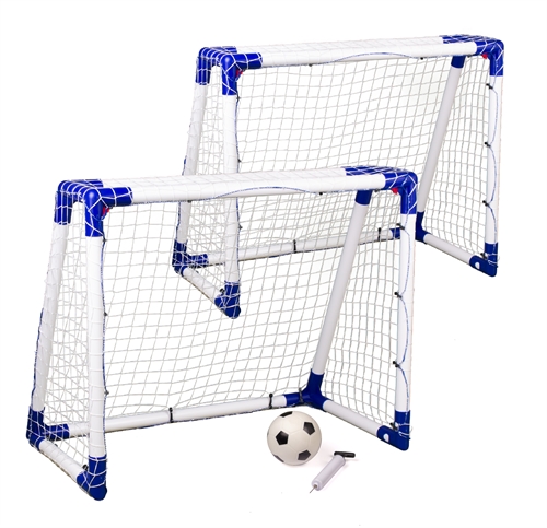 Billede af Minipode Fodboldmål i PLAST - 110 x 90 x 60 cm - Sæt med 2 mål, bold og pumpe - HURTIG LEVERING!