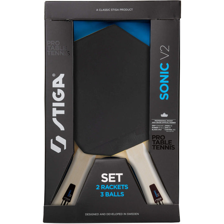 STIGA Sonic V2 - Flot sæt med STIGA's nye Cybershape bat - 2 bat og 3 bolde - HURTIG LEVERING