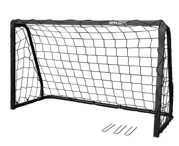 EKSTRA STÆRK Fodboldmål RASK 150 x 90 - Med ekstra overlægger bagtil og Galvaniseret STÅL & SORT pulverlakering - Vejer 11 kg - HURTIG LEVERING