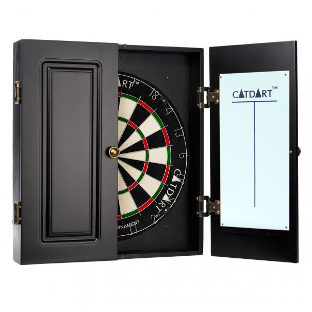 Catdart Proff Dartskab sort - med Sisal skive, 6 pile og tavle - Superpris!