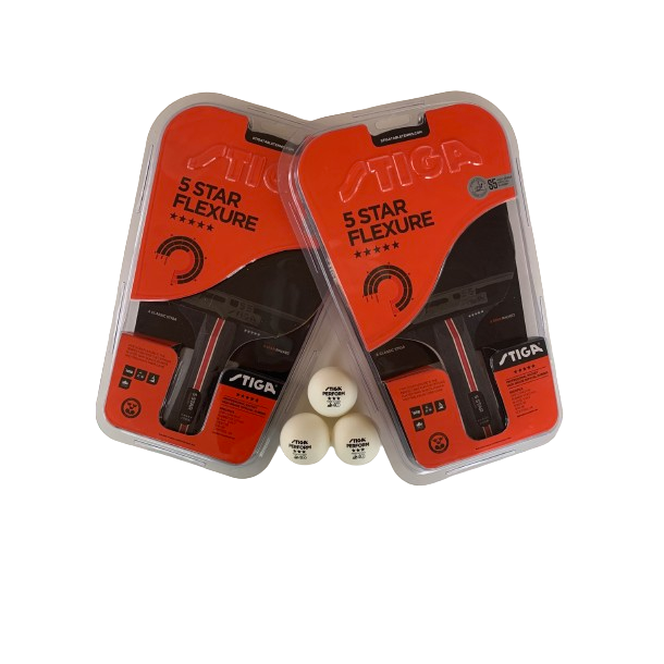 2 stk. STIGA Flexure 5-stjernede bordtennisbat + 3 stk. 3-stjernede bolde - HURTIG LEVERING!
