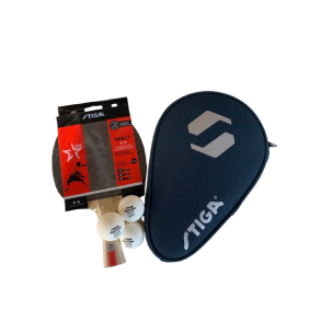 STIGA React 2-stjernet bordtennisbat + STIGA Batcover + 3 stk. 3-stjernede bolde - HURTIG LEVERING!