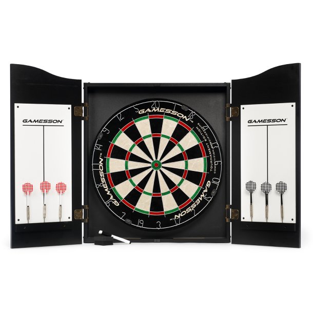 Gamesson PRO Complete - Professionel Dartskab med sisal skive, 6 pile, scoretavle, tusch og duster - HURTIG LEVERING!