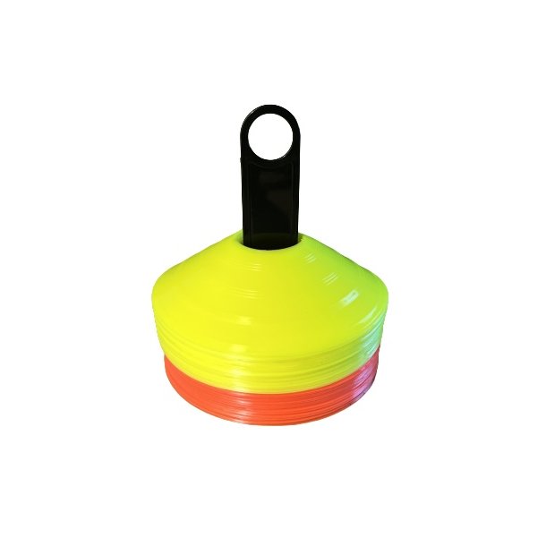 Kegletoppe - 50 kegler i gul og orange m. holder - HURTIG LEVERING