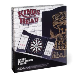 Kings Head - Dartskab fra Catdart med skive, 6 pile og tavle - HURTIG LEVERING!