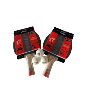2 stk. STIGA React 2-stjernet bordtennisbat + 3 stk. 3-stjernede bolde - HURTIG LEVERING!