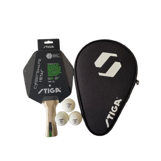 STIGA Cybershape 1-stjernet bordtennisbat + STIGA Batcover + 3 stk. STIGA bolde - HURTIG LEVERING! 