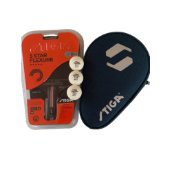 STIGA Flexure 5-stjernet bordtennisbat + STIGA batcover + 3 stk. 3-stjernede bolde