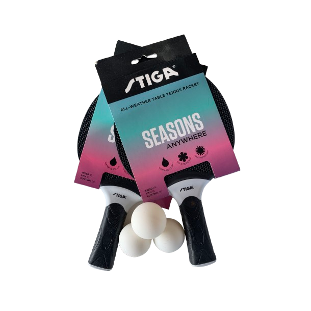 STIGA Seasons Udendrs bordtennisbat - St med 2 bat &amp; 3 udendrs bolde, Velegnet til institutioner 