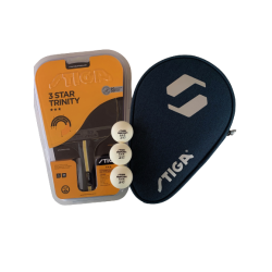 Stiga Trinity 3-stjernet bordtennisbat + STIGA batcover + 3 stk 3-stjernede bolde 