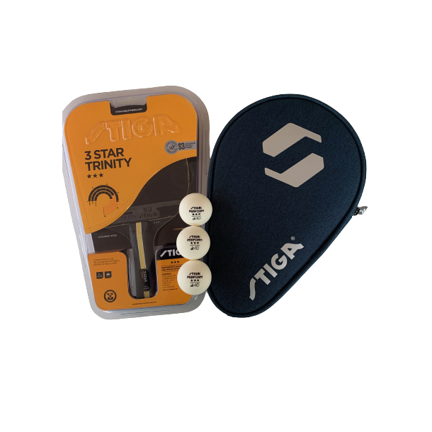 Stiga Trinity 3-stjernet bordtennisbat + STIGA batcover + 3 stk 3-stjernede bolde 