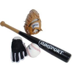 Sunsport baseball juniorst med bat, 2 handsker og bold