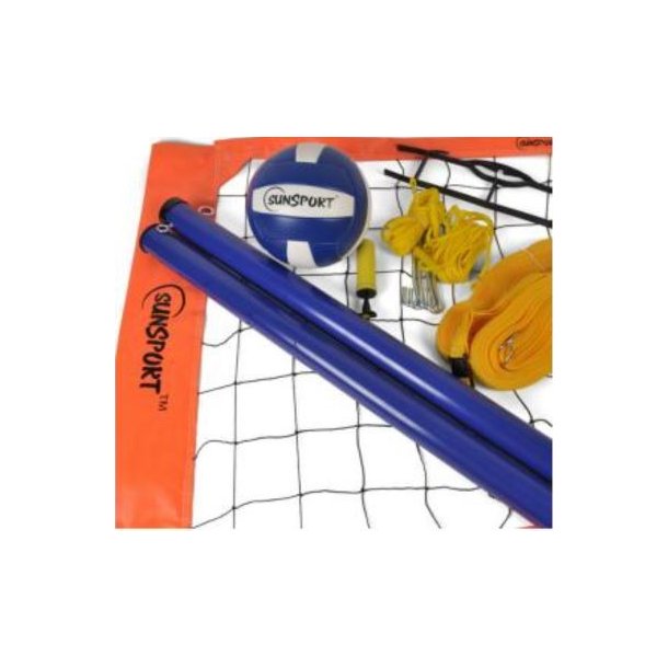 Beachvolleynet Tournament -St med stolper, net, fastgrelse, banemarkering, beachvolleyball &amp; pumpe