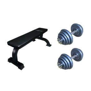 TITAN LIFE Bench Flat Basic m/hndvgte - FRI FRAGT - Trningsbnk & 2 hndvgte  15 kg