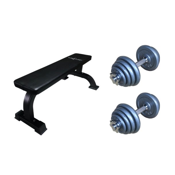 TITAN LIFE Bench Flat Basic m/hndvgte - FRI FRAGT - Trningsbnk &amp; 2 hndvgte  15 kg