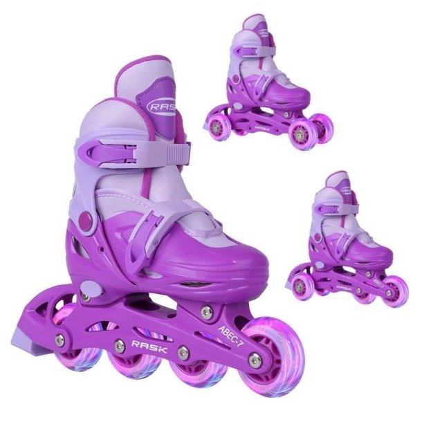 RASK HARD 3-i-1 Rulleskjte Lilla med lys i hjulene - Justerbar over 4 skonumre - HURTIG LEVERING
