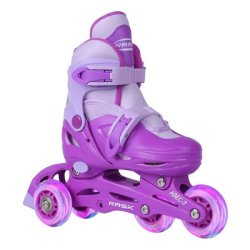 RASK HARD 3-i-1 Rulleskjte Lilla med lys i hjulene - Justerbar over 4 skonumre - HURTIG LEVERING