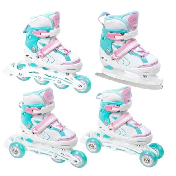 Raven LIA 4-i-1 Rulleskjte m. Lys i forhjul og Isskjte - Justerbar over 4 sko-numre med kliksystem