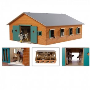 Kids Globe Hestestald i tr med 7 bokse - (Mlestok 1:24)