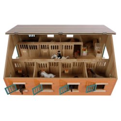 Kids Globe Hestestald i tr med 7 bokse - (Mlestok 1:24)