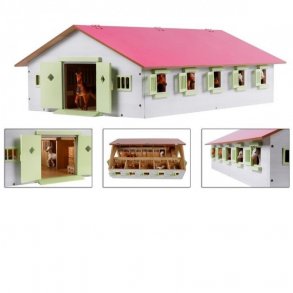 Kids Globe Hestestald i tr med 9 bokse Pink - (Mlestok 1:32) - 2025 model