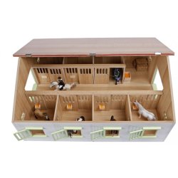 Kids Globe Hestestald i tr med 7 bokse Pink - (Mlestok 1:24)