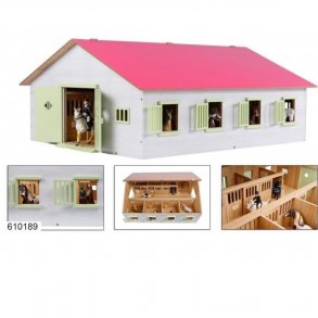 Kids Globe Hestestald i tr med 7 bokse Pink - (Mlestok 1:24)