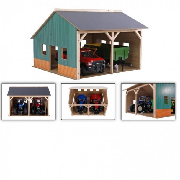 Kids Globe Traktor garage med plads til 2 kretjer - STOR model (mlestok 1:16) - Passer til BRUDER
