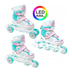 Raven LIA 3-i-1 LED Pastel - Justerbar over hele 4 sko-numre med smart kliksystem - Lys i forhjul