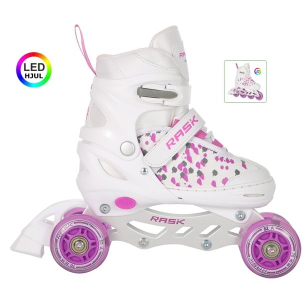 RASK Rulleskjte 3-i-1 SPLASH LED White - Justerbar over hele 4 sko-numre med smart kliksystem
