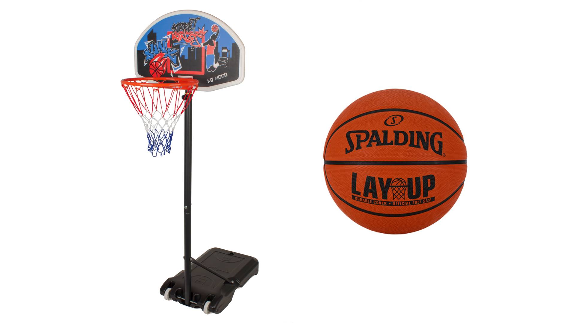 Billede af Basketstander med bold str. 5 - FRI FRAGT - Højdejusterbar fra 160 til 210 cm - HURTIG LEVERING