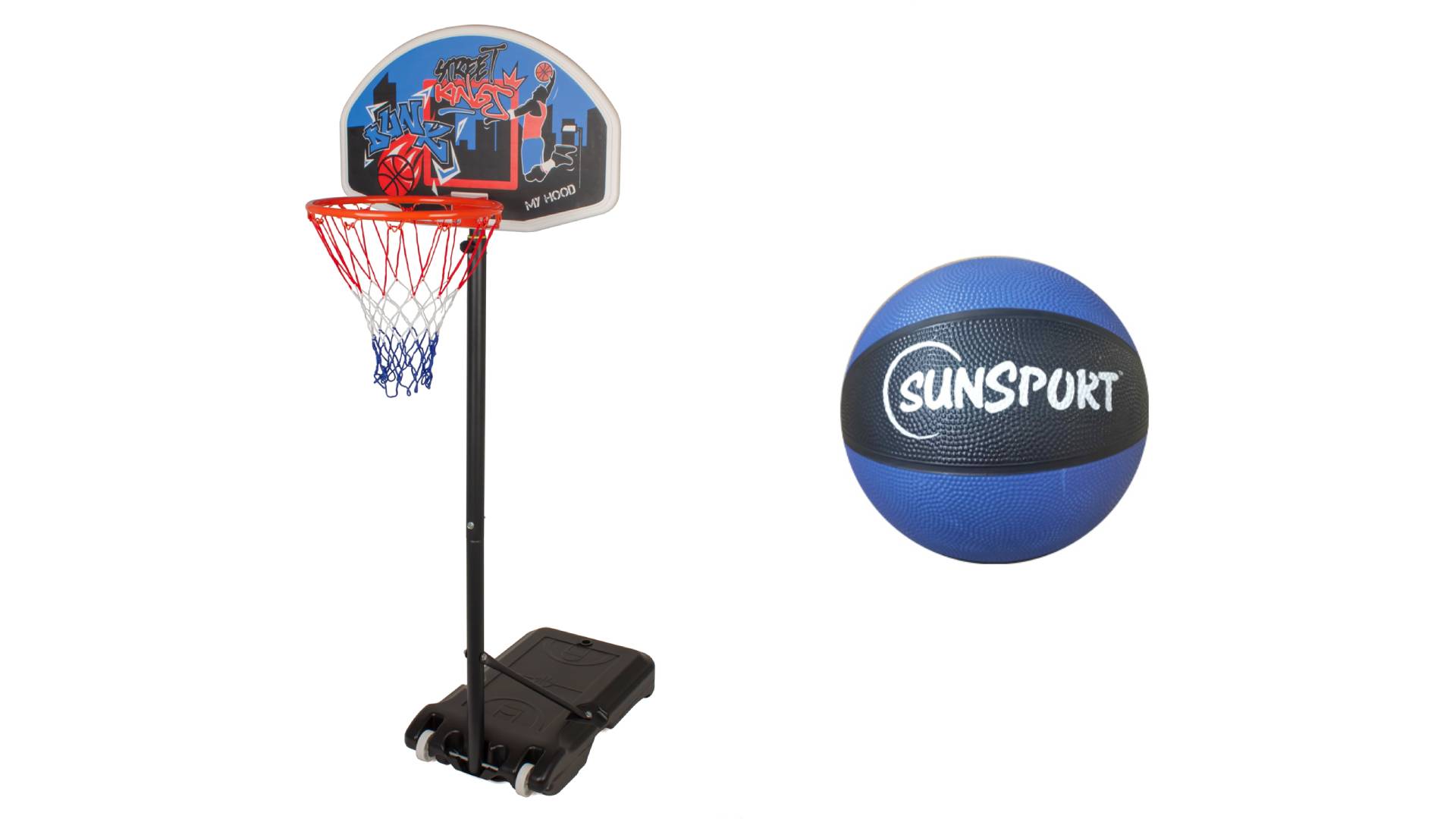 Se Basketstander med bold str. 5 - FRI FRAGT - Højdejusterbar fra 160 til 210 cm - HURTIG LEVERING hos HomeX.dk