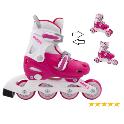 Rulleskjte 3-i-1 Pink - Justerbar over hele 4 SKO-numre med et nemt og smart kliksystem