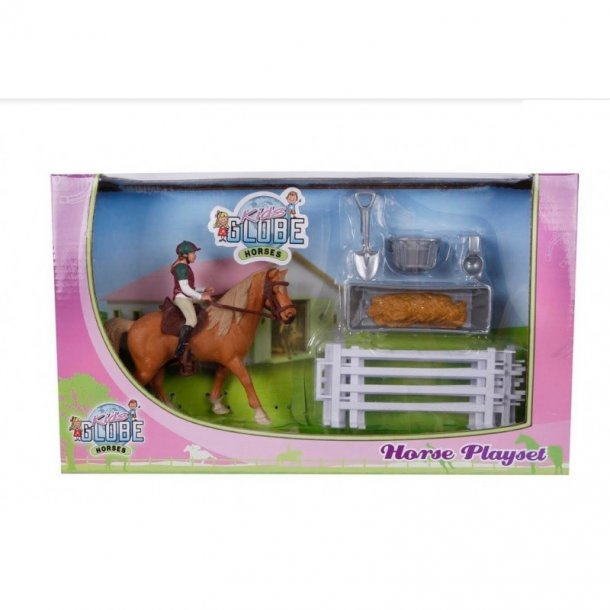 Kids Globe Hestest - (Mlestok 1:24) - Flot st med hest, rytter og tilbehr