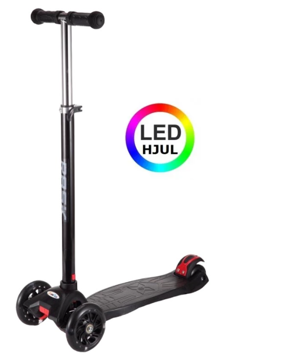 RASK Trehjulet Løbehjul Sort med LED-hjul – HURTIG LEVERING – 3-8 år